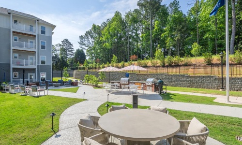 a table and chairs outside
