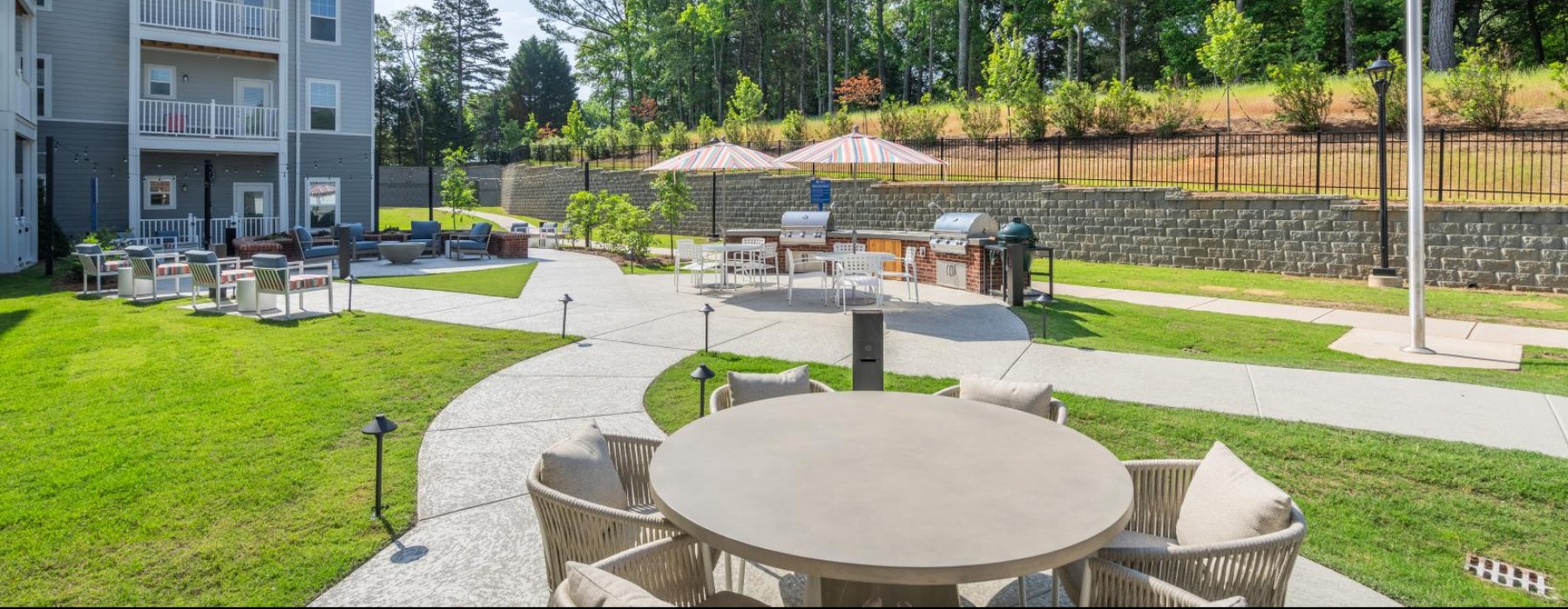 a table and chairs outside